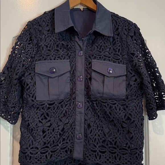 Solitaire Navy Blue Embroidered Lace Maxi Skirt & Top Set Size Medium NWT - Picture 10 of 14